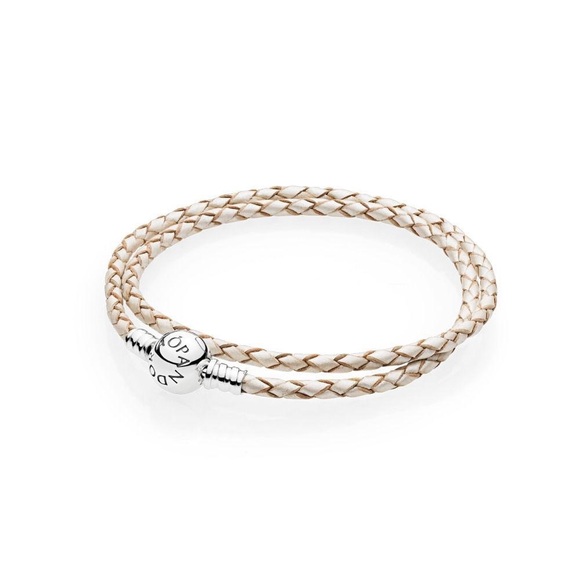 Pandora White and Brown Double-Leather Wrap-around Bracelet 16" - Picture 1 of 1